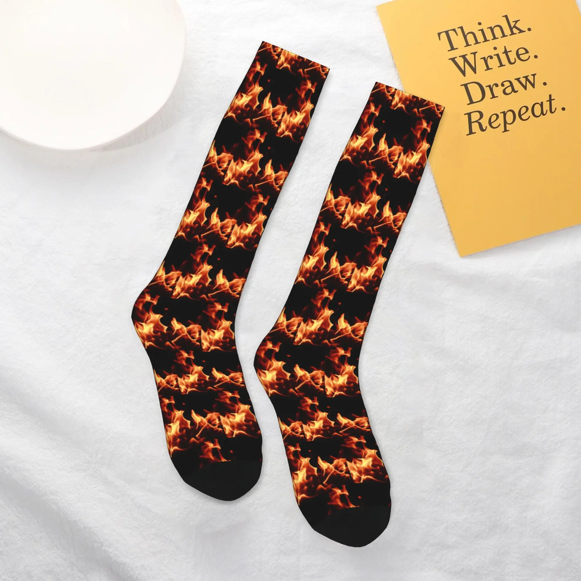 

All Seasons Crew Stockings Burning Fire With Sparks Socks Harajuku Crazy Hip Hop Long Socks Accessories for Men Women Gifts