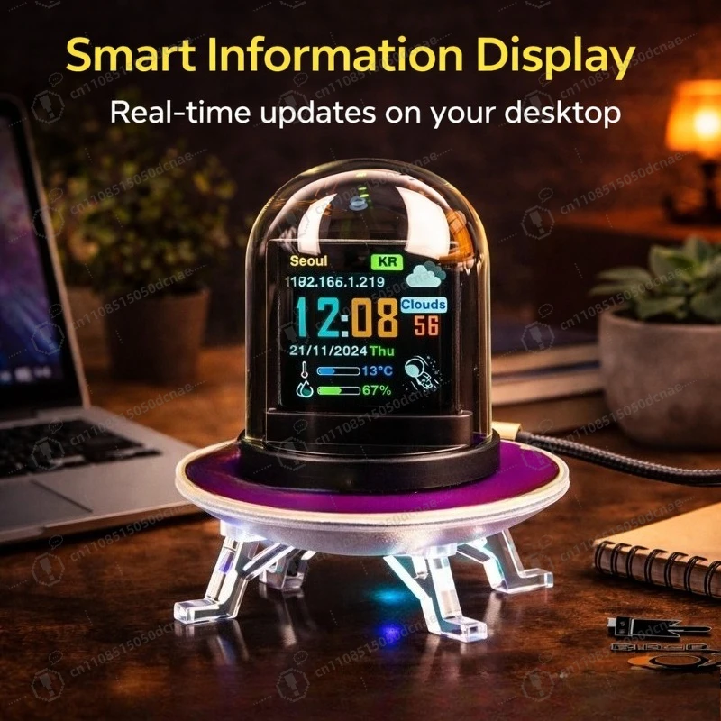 UFO Shape Creative Weather Clock Bitcoin Stock Exchange Rate Ticker Multifunctional Desktop Decor