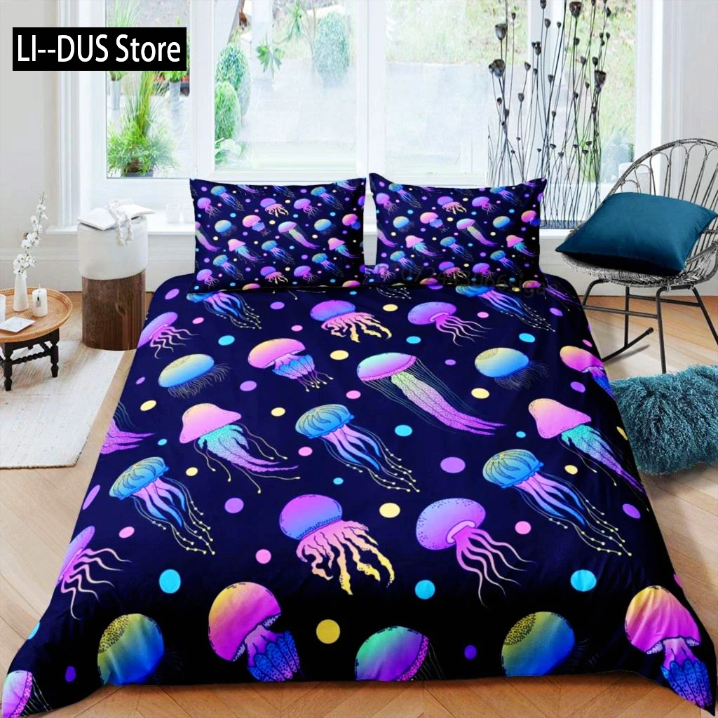 Poszwa na kołdrę Meduza Oceaniczna Morska Poszwa na Kołdrę Hawaje Plaża Zestaw Pościeli Mikrofibra Zwierzęta Morskie Koral Queen King Poszwa na Kołdrę