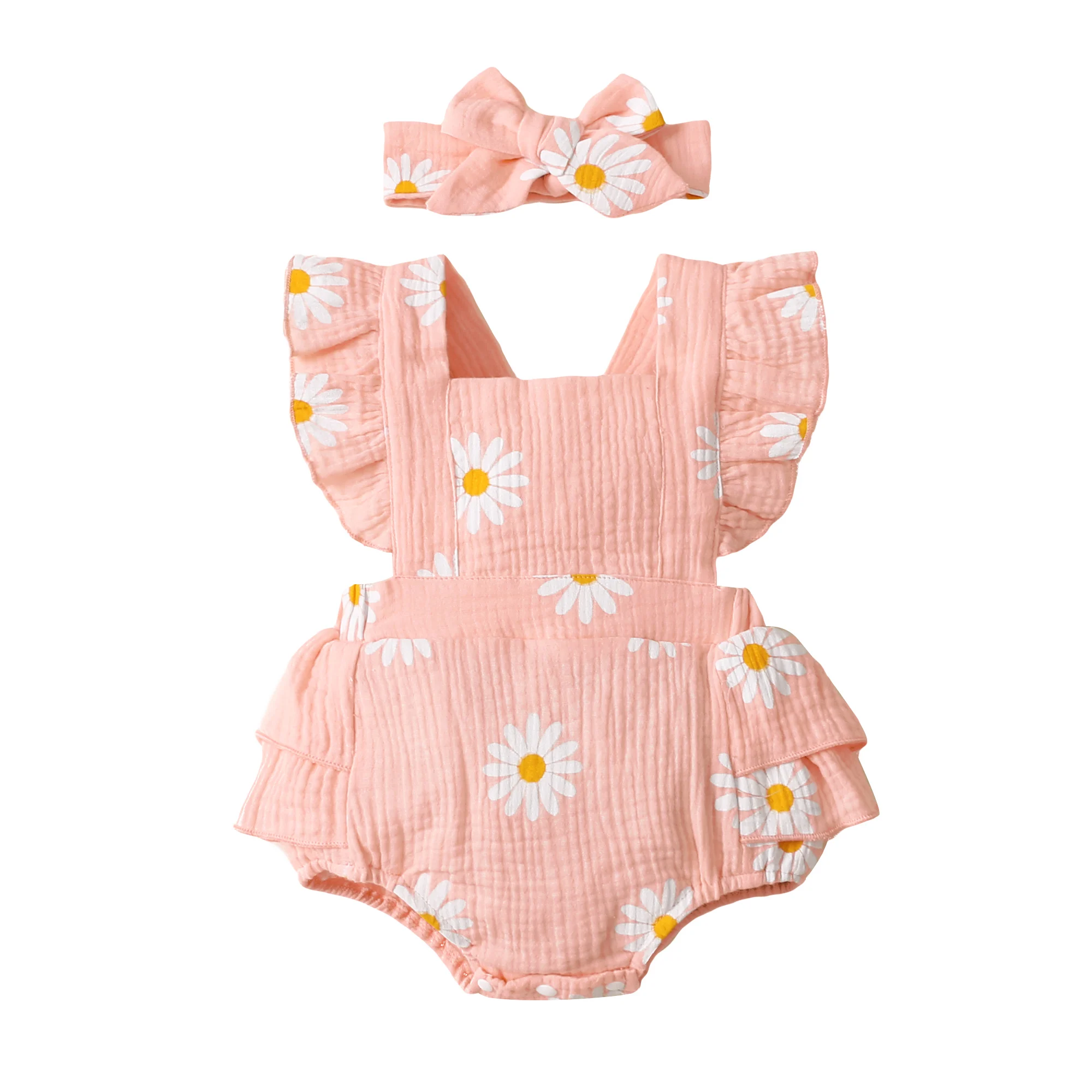 Summer Newborn Infant 0-18Month Baby Girls Romper Sunflower Print Sleeveless Cute Kids Onepiece Jumpsuit