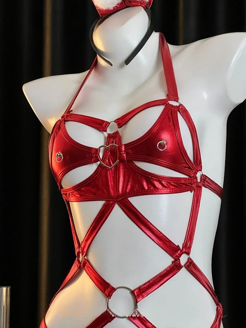 Elegante abito da donna monopezzo con scollo all'americana senza schienale: design a rete chic con ritagli romantici, intimo elegante per donne moderne