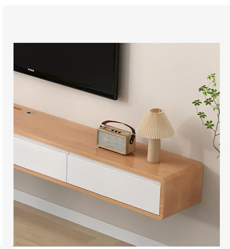 Modern Solid Wood Living Room TV Cabinet Minimalist Home Furniture Small Household Wall Mounted TV Cabinet with Drawers