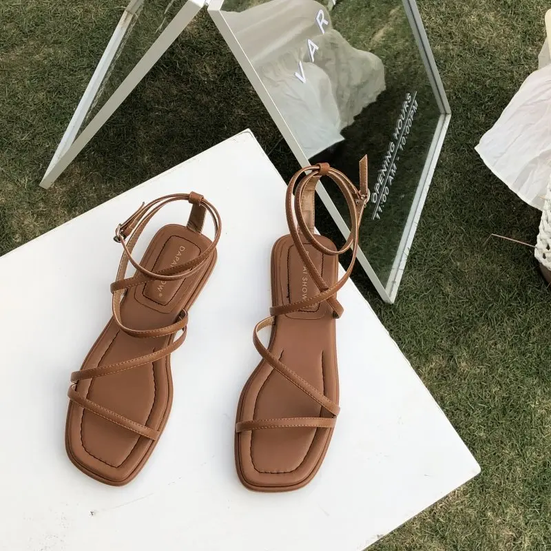 Fashion Womens Shoes 2024 Flat Sandals Summer Heels All-Match Soft Suit Female Beige Luxury Without Low New Girls  Clear Comfort