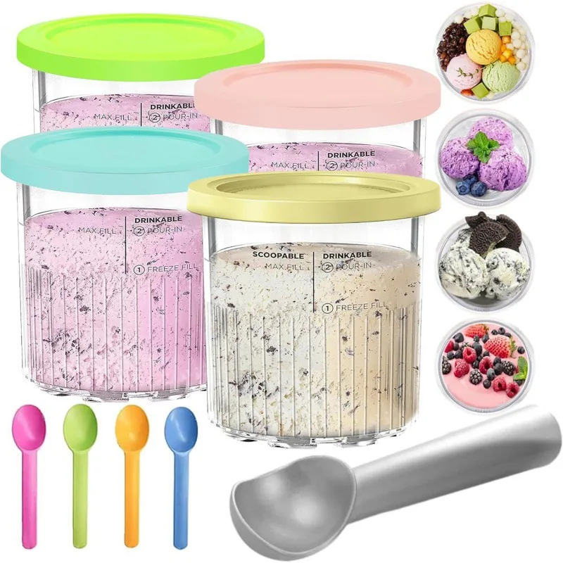

Ice Cream Machine Accessories Food Storage Container Ice Cream Pint Containers Sets with Lids Applicable To Ninja NC500 NC501