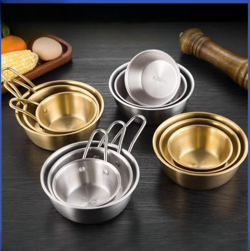 

Korean Rice Wine Bowl 304 Stainless Steel Handled Bowl Golden BBQ Sauce Dish Modern Simple Home Tableware