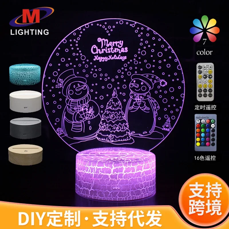 Christmas Present Elk Snowman Santa Claus 3D Night Light Cartoon Ornaments Figure USB Touch Desk Lamp 7 Colours 16 Colours Lamp