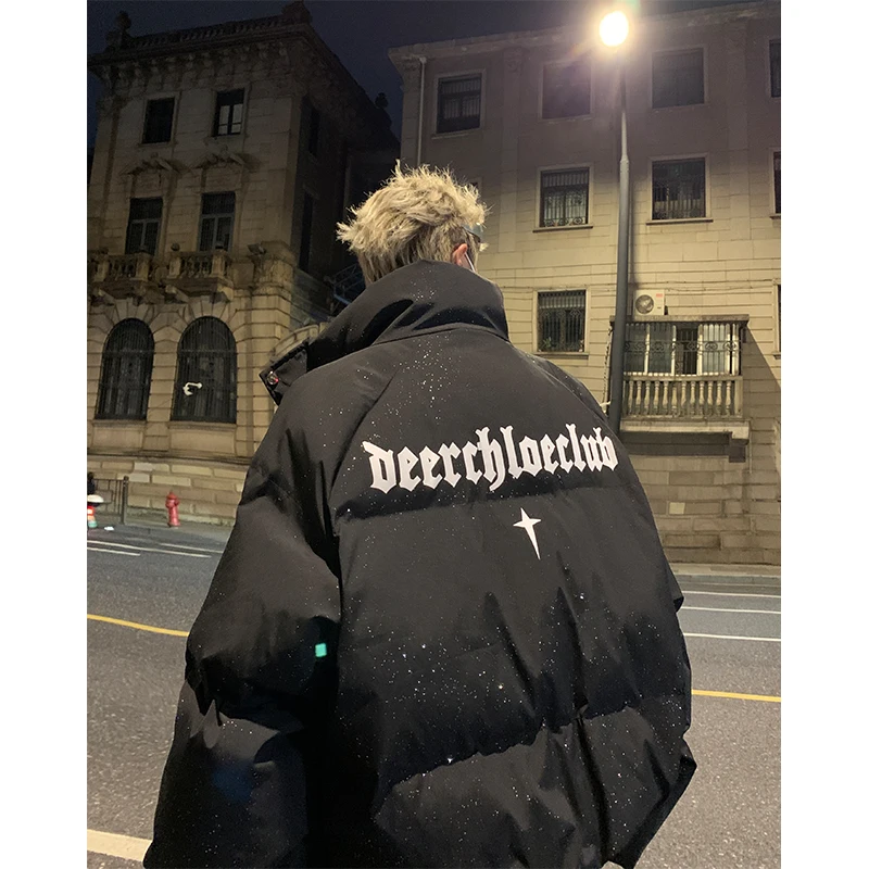 

American High Street Sle Men's Winter Jaet ort Cotton down Coat Faionable Casual Faion Warmth Metal Decoration