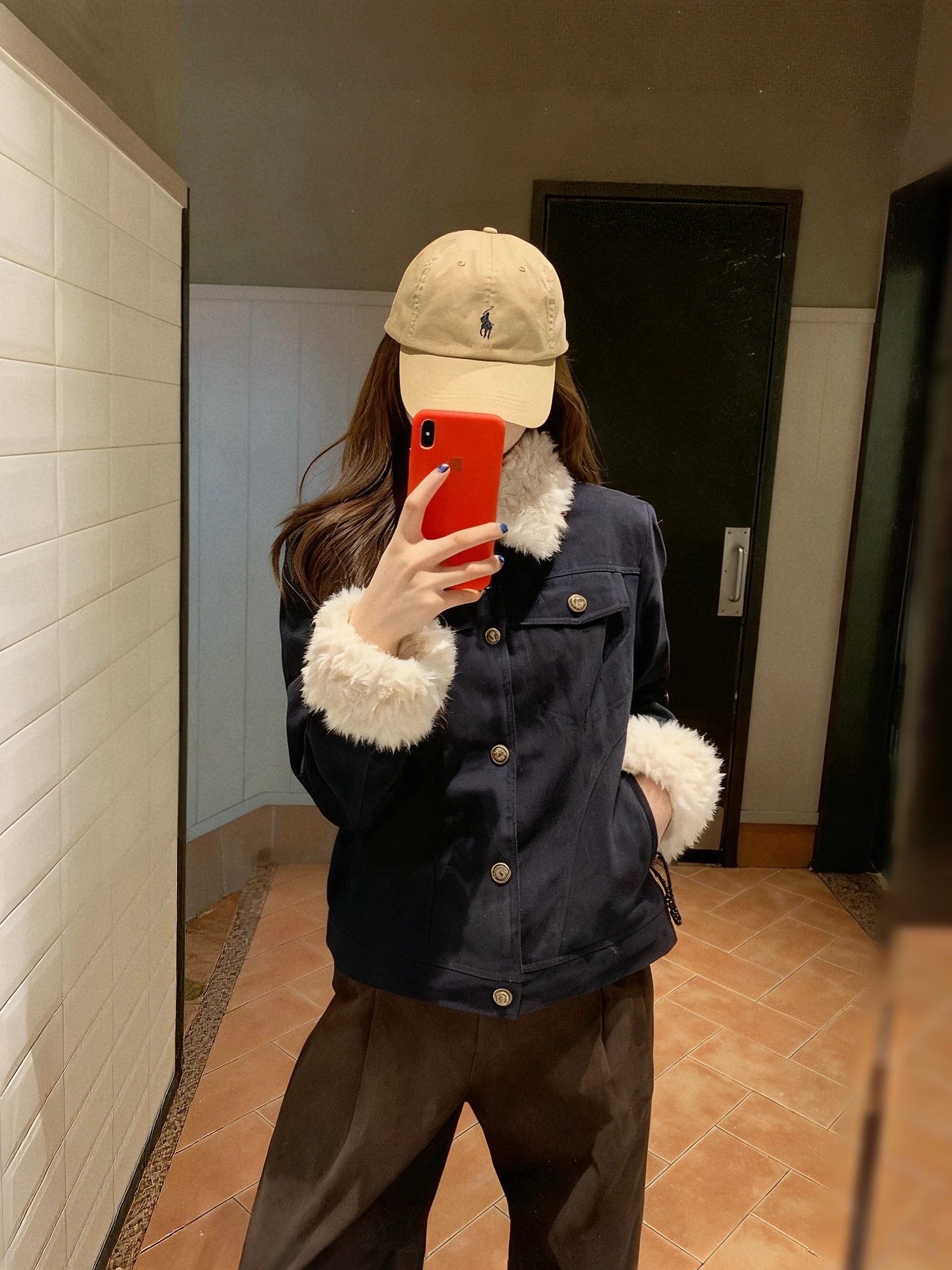 

Lamb Fur Jaet Women's Thiened Splicing Design Autumn Winter Coat High Quali k Blue Jeans Match All Warm Cotton Clothes