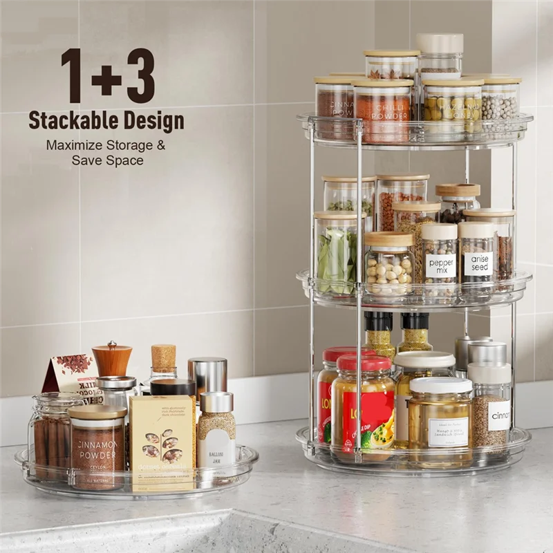 

AT63-2 Tier Organizer, 9.25Inch Turntable For Cabinet, Stackable Turntable Organizer Rotating Spice Rack Organization