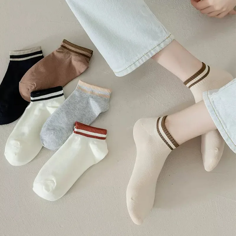 Chaussettes Bateau Simples en Coton à Rayures pour Femme, Tube Court, Solide, Fin, Respirant, à la Mode, Haute Qualité, 6/12 Paires