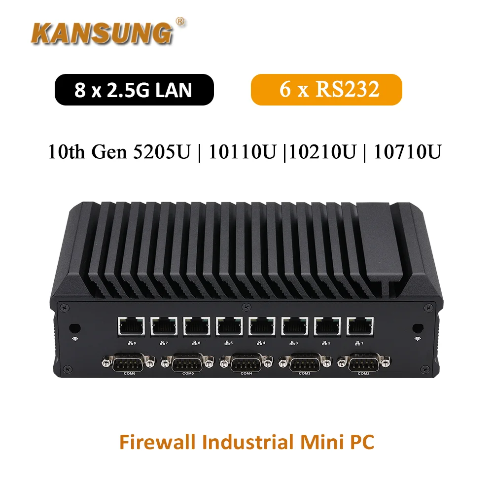 KANSUNG 8 LAN 6 RS232 Mini PC Intel 10th Gen Celeron Comet Lake 5205U Core i3 10110U i5 10210U i7 10710U DDR4 Fanless Computer