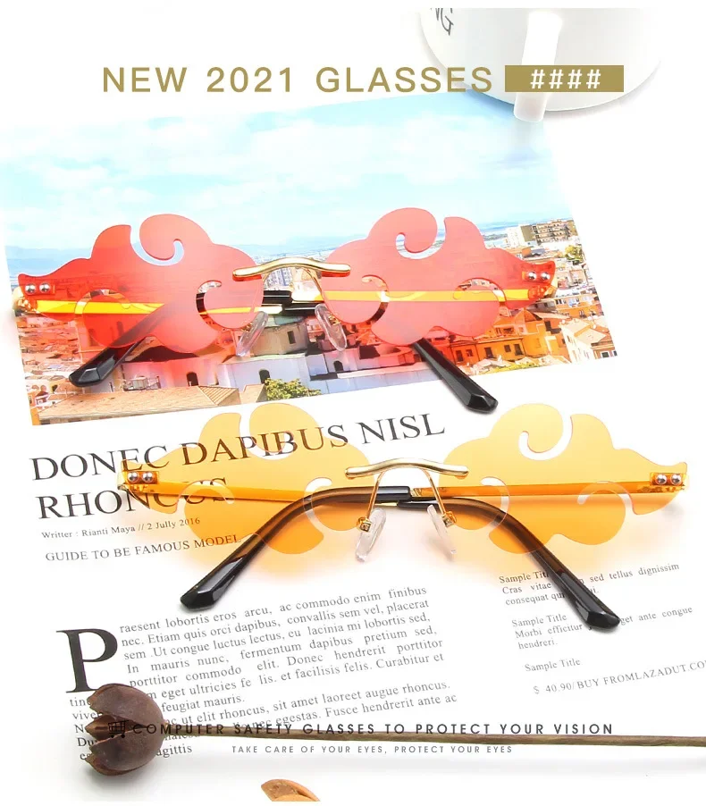 コスプレ用メタルサングラス,赤い雲,金メッキ,ユニセックスアクセサリー,ハロウィーンの装飾,ギフト用