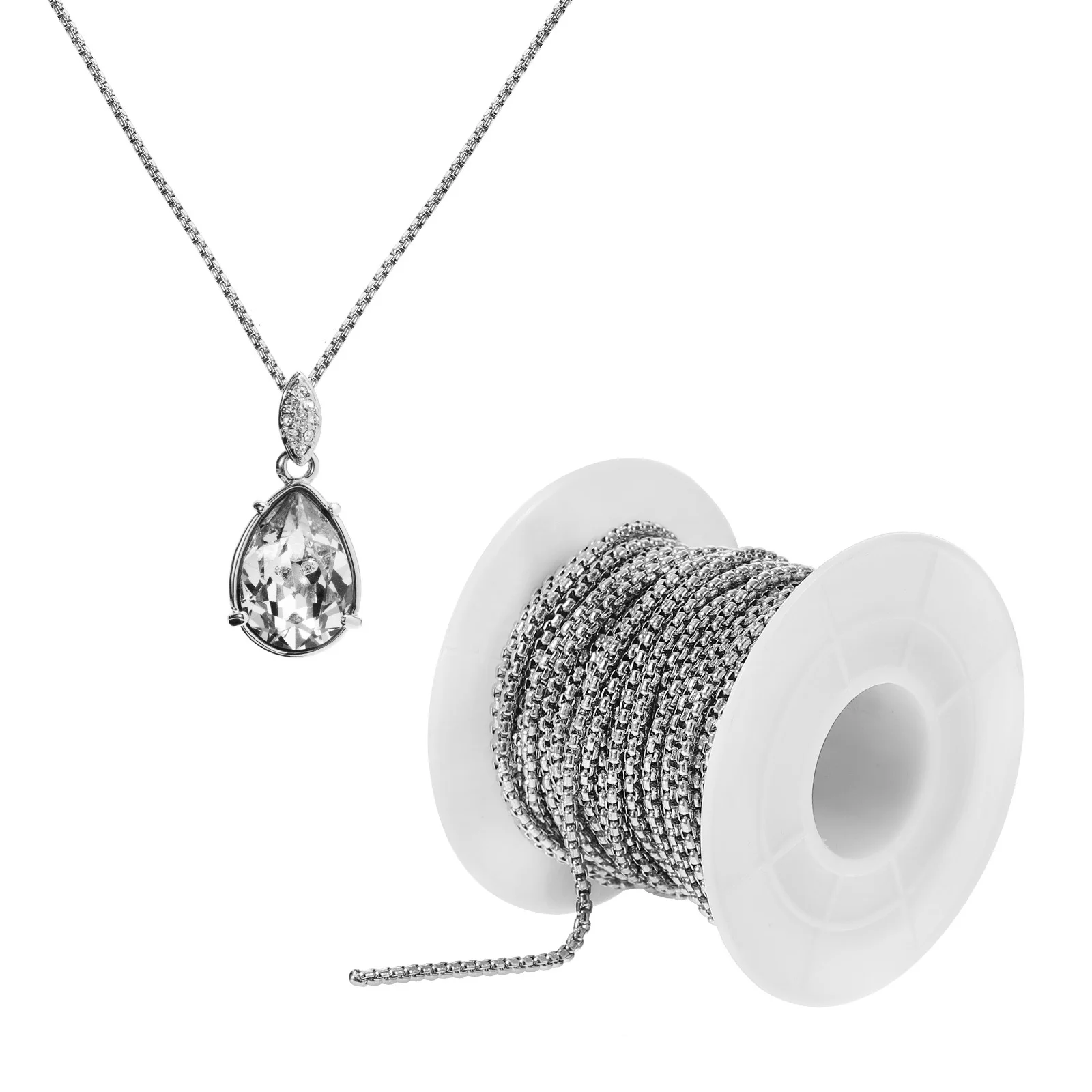 1 Roll 10 Yards Stainless Steel Pearl Square Bead 2Mm Diy Jewelry Making Craft For Necklace Bracelet Keychain Dog Tag Sweater