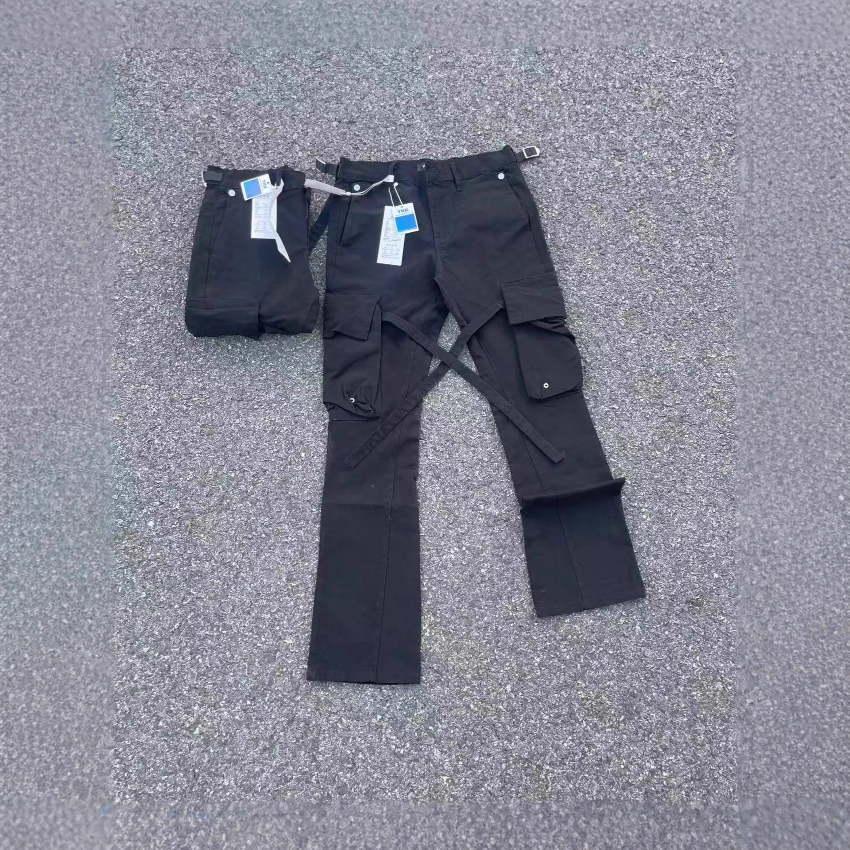 Black American High Waist Bell Bottom Jeans Women's Design Sense Rivet Workwear Pants Small Size Slimming Knife Long Pants
