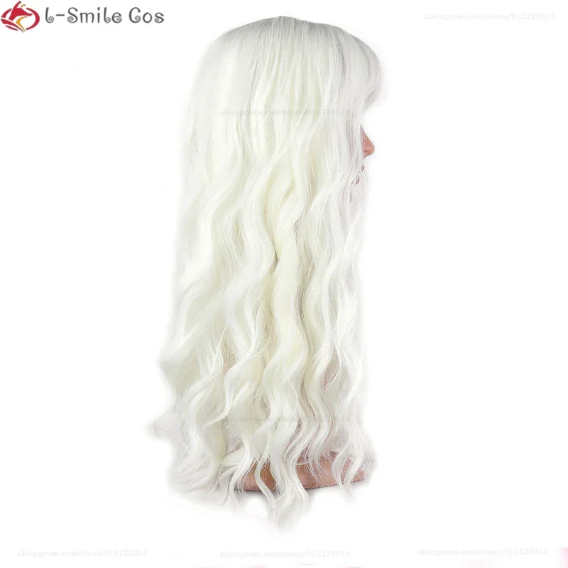 60cm Long Curly Milk White Berserk Griffith Cosplay Heat Resistant Synthetic Hair Halloween Party Carnival Wigs + Free Wig Cap