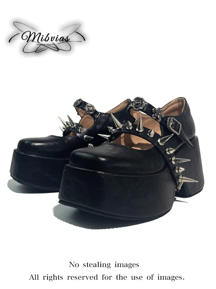 

Mibvias Original Gothic Rivet Thick Bottom Mary Jane Shoes Women's 2025 New Punk Square Head Single Shoes Women Fashionable