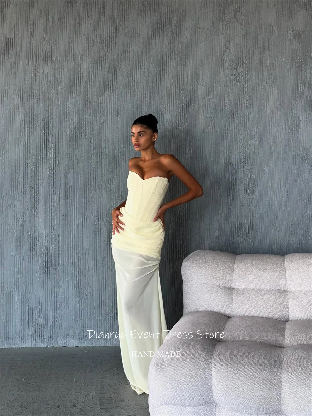 Dianruo الوهم فساتين سهرة بدون أكمام Ruched على شكل قلب ماكسي رداء حفلات شيفون رشيقة فيستدوس فورماليس مخصص