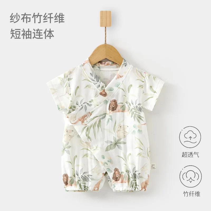 

Baby Bamboo Fiber Gauze Jumpsuit Summer Romper Short Sleeved Kazakhstan Children Summer Air Conditioning Room Clothes Newborn