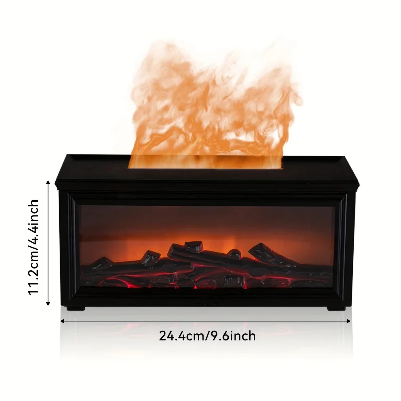 Fireplace Flame Cool Mist Humidifier with Remote, Timer, & 7-Color LED Lights | 9.47oz USB-Powered Diffuser with 2 Essential Oil