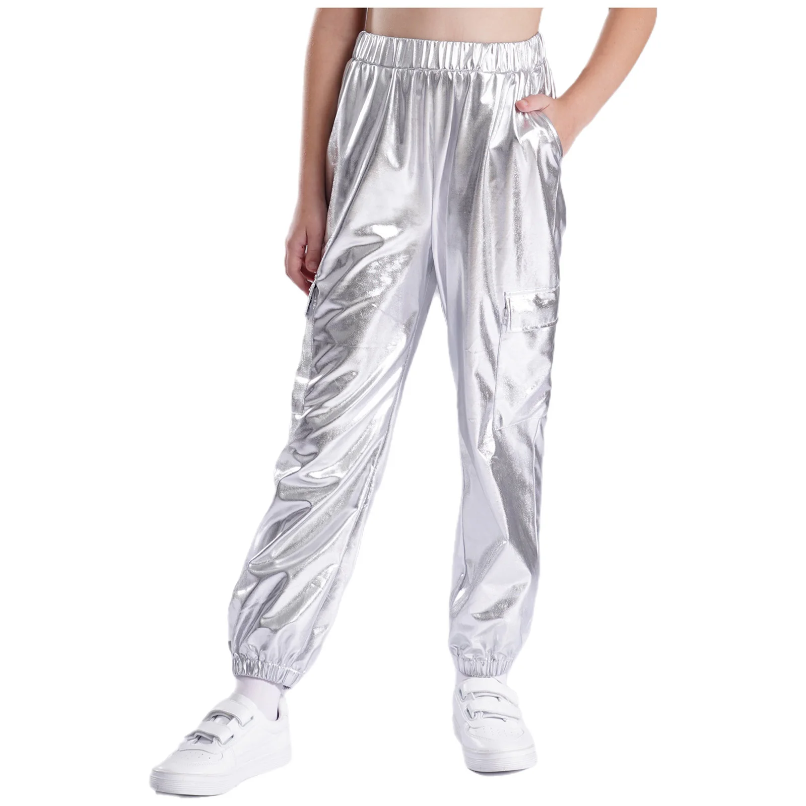 Tenue de danse Jazz Hip-Hop pour enfants garçons et filles, paillettes scintillantes, col montant métallique, manches longues, fermeture éclair, veste courte + pantalon Cargo