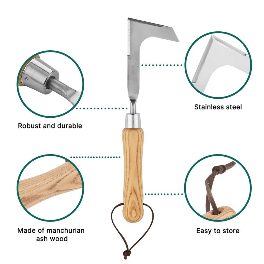 1 Pcs Weeding Sickle with Wooden Handle Crack Weeder Gardening Hand Tools Gardening Sickle for Lawn Patio Terrace Sidewalk Farm