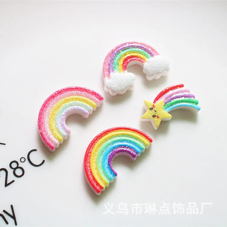 5pcs miniso series rainbow cartoon resin flatback cabochons diy crafts materials jewelry making charms