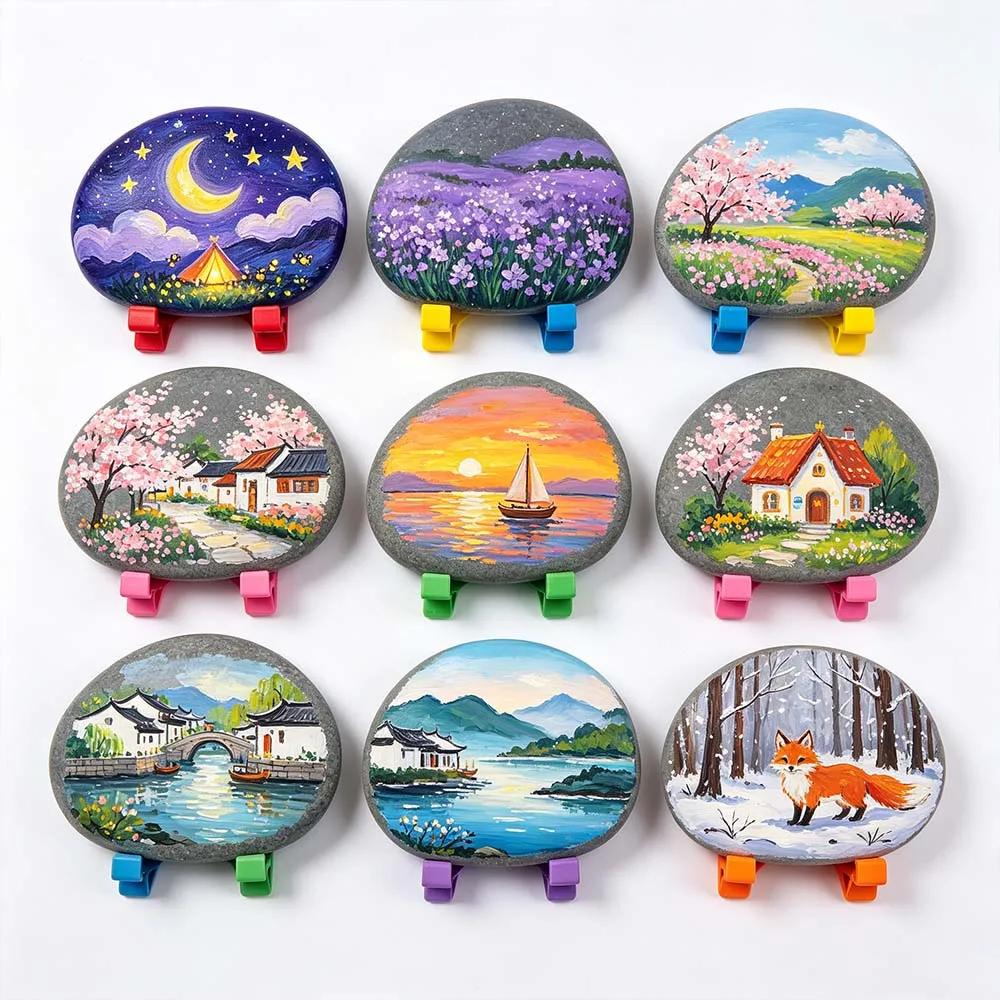 Smooth Painting Rocks Non-Porous Grayish-Black Tones Smooth Flat Stones Flat Colored Drawing Natural River Rocks