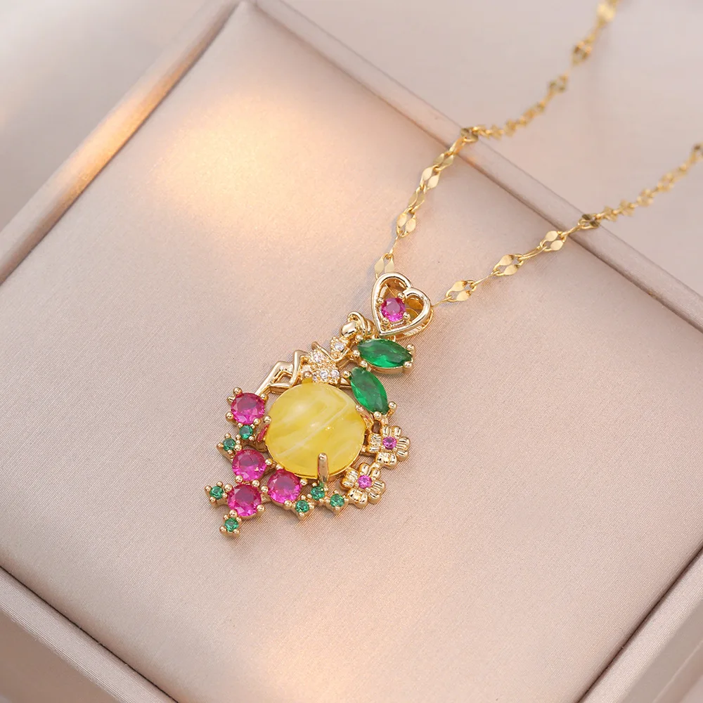 Fashion Colorful Zircon Creative Geometry Pendant Necklaces for Women Girls Stainless Steel  Romantic Jewelry Accessories Gifts