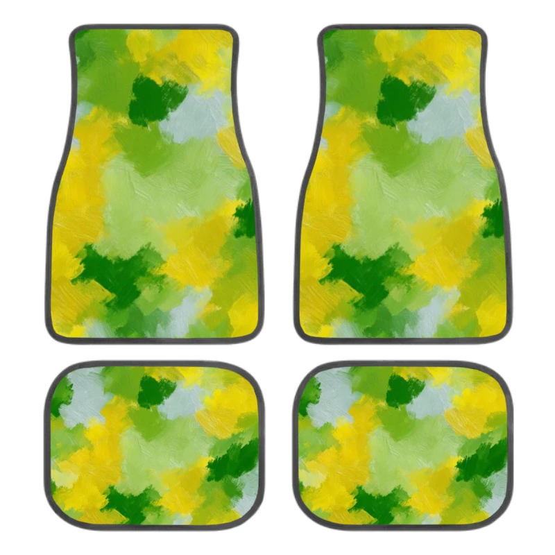 Car Floor Mats Non-Slip Set Of 4 Abstract Green And Yellow Car Floor Mats Front Rear Carpets Mat, Decorative Car Foot Floor Carp
