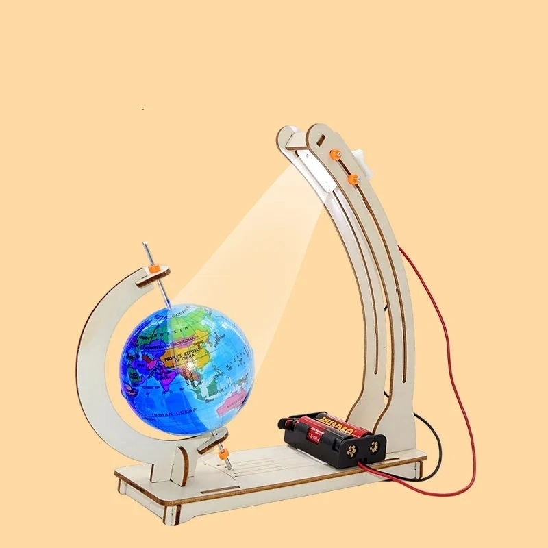 DIY STEM Earth Model Day Night Cycle Educational Globe Toy Wooden Handmade Toy Science Kit for Classroom Physics Learning