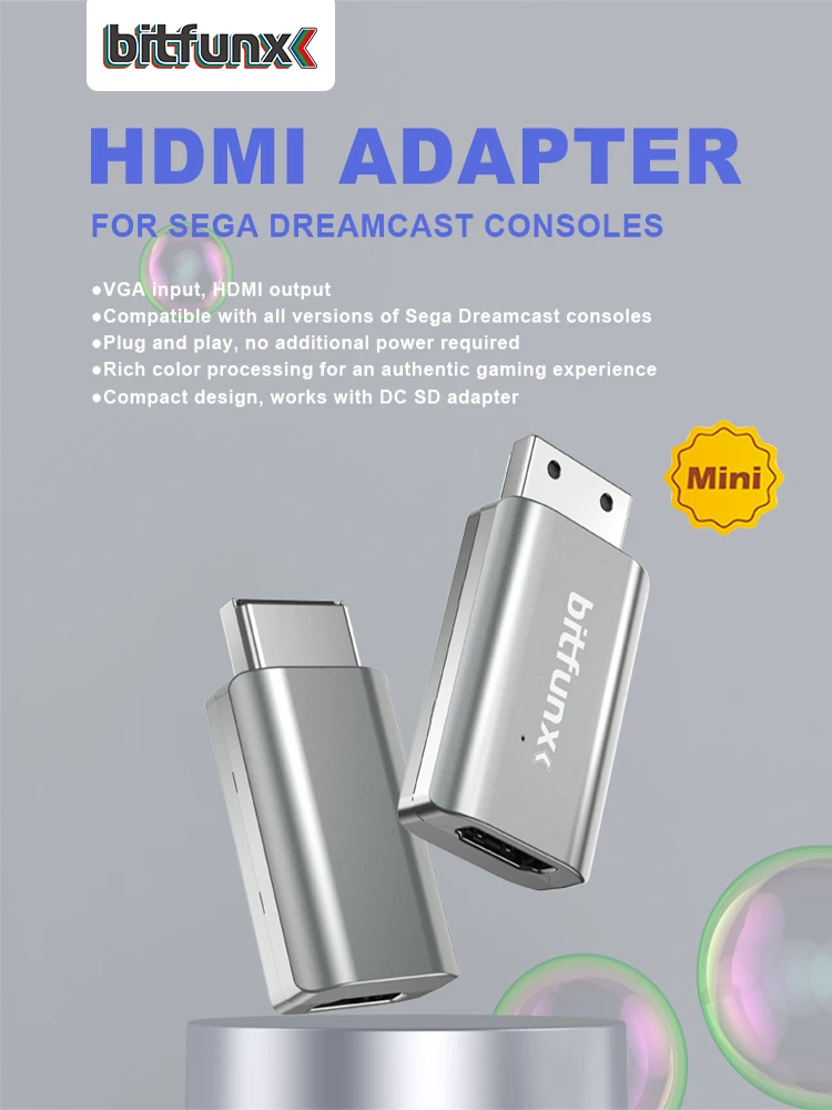 Adaptateur Bitfunx MINI DC VGA vers HDMI ™ Convertisseur audio vidéo HDTV pour console de jeu DreamCast toutes les versions
