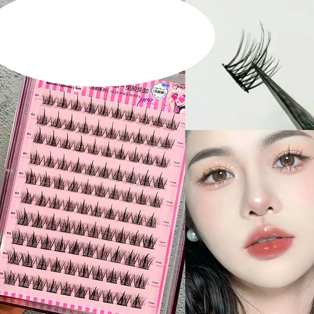 Imprensa em cílios postiços realistas sem cola, sem necessidade de cola, aparência natural, cílios autoadesivos, preto, feito à mão