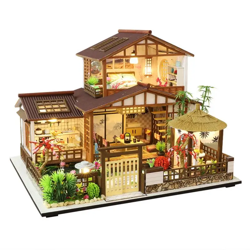 

DIY Miniature House Kit Mini House Making Japanese Style Handmade House Kit With Music Movement LED DIY Crafts For Adults Kids