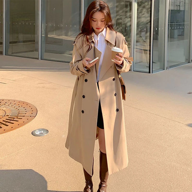 

2023 Spring Woman Long Trench Coat Fashion Korean Streetwear Loose Cloak Casual Elegant Khaki Black Women's Windbreaker Coat New