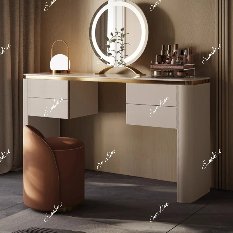 

Bedroom modern simple home small apartment saddle leather light luxury makeup table cabinet