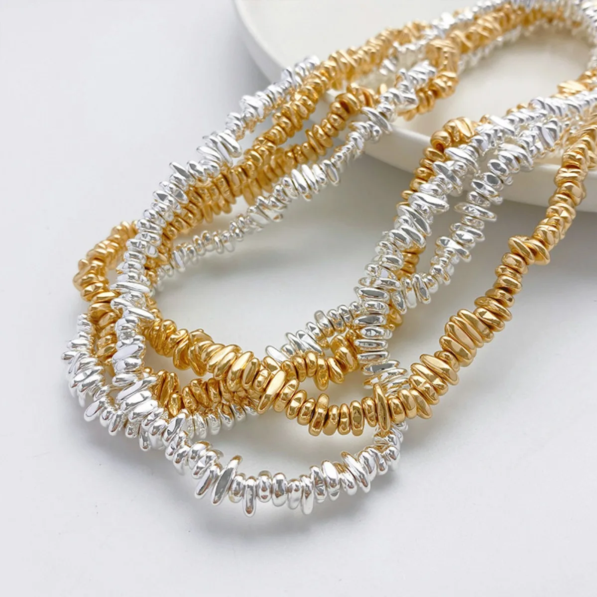 Bright Gold & Silver Tone Plated Mini Crushed Gold Silver Irregular Stone Beads DIY Bracelet Necklace Jewelry Findings ****