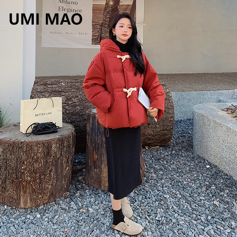 Umi mao 90 pato branco para baixo jaqueta outono inverno edição coreana vinho chifre vermelho botão para baixo casaco femme