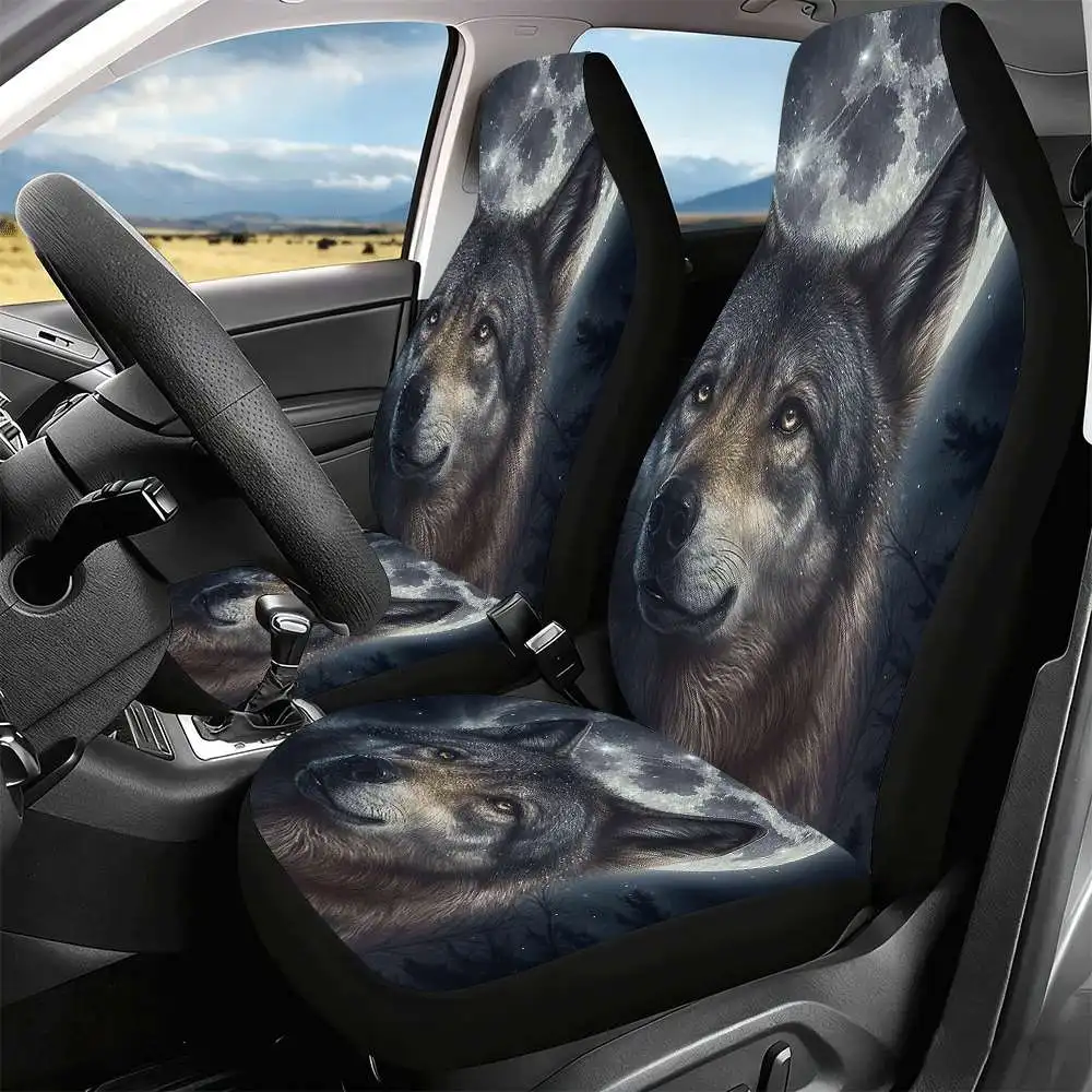 2pcs Wolf & Moon Car Seat Covers - High Back Design, Durable Polyester, Fit For Cars, SUVs, Trucks - Women'S Car Accessories, Ch
