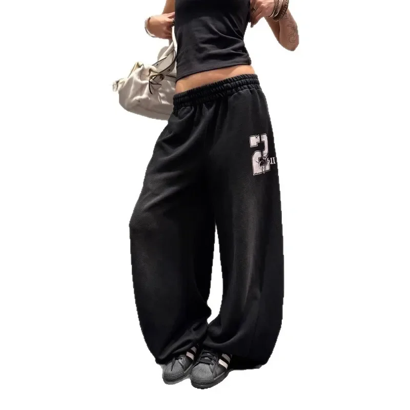 بنطال رياضي كاجوال فضفاض بتصميم أزرق كلاسيكي أمريكي بطول الأرض للرجال والنساء برباط خصر مرن