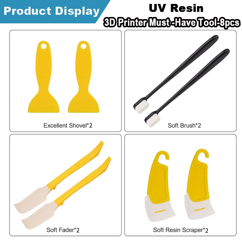 8pcs UV Resin 3D Printer Must-Have Tools, Scrapers, Silicone Spatulas,Brushes for Resin Transfer Cleanin,3D Printer Accessories