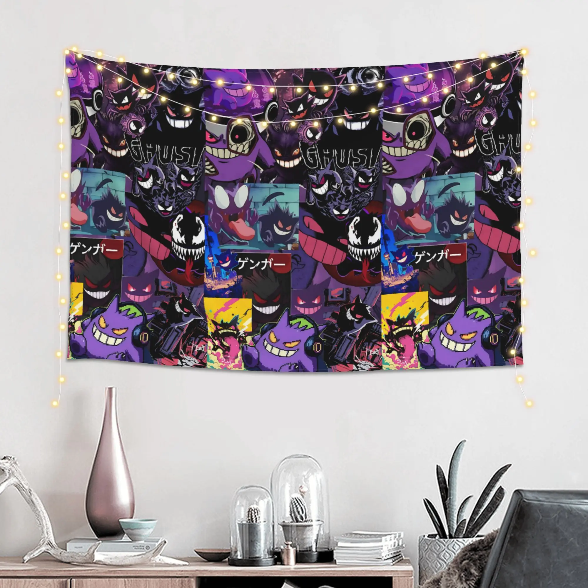 Cutecore Pokemon Halloween Gengar Tapestry Bedroom Decoration  Wall Hanging Blanket Tapestry Cool Stuff For Room