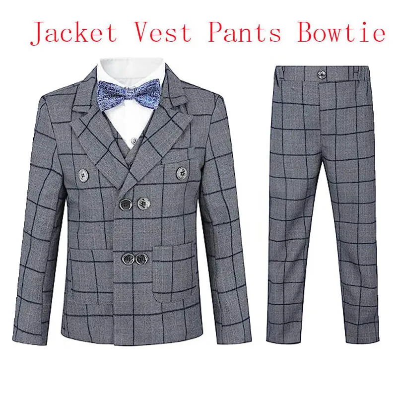 

England Kids 4Pieces/Set Jacket Vest Pants Bowtie Ceremony Tuxedo Suit Boys Wedding Dress Children Prom Show Photography Costume