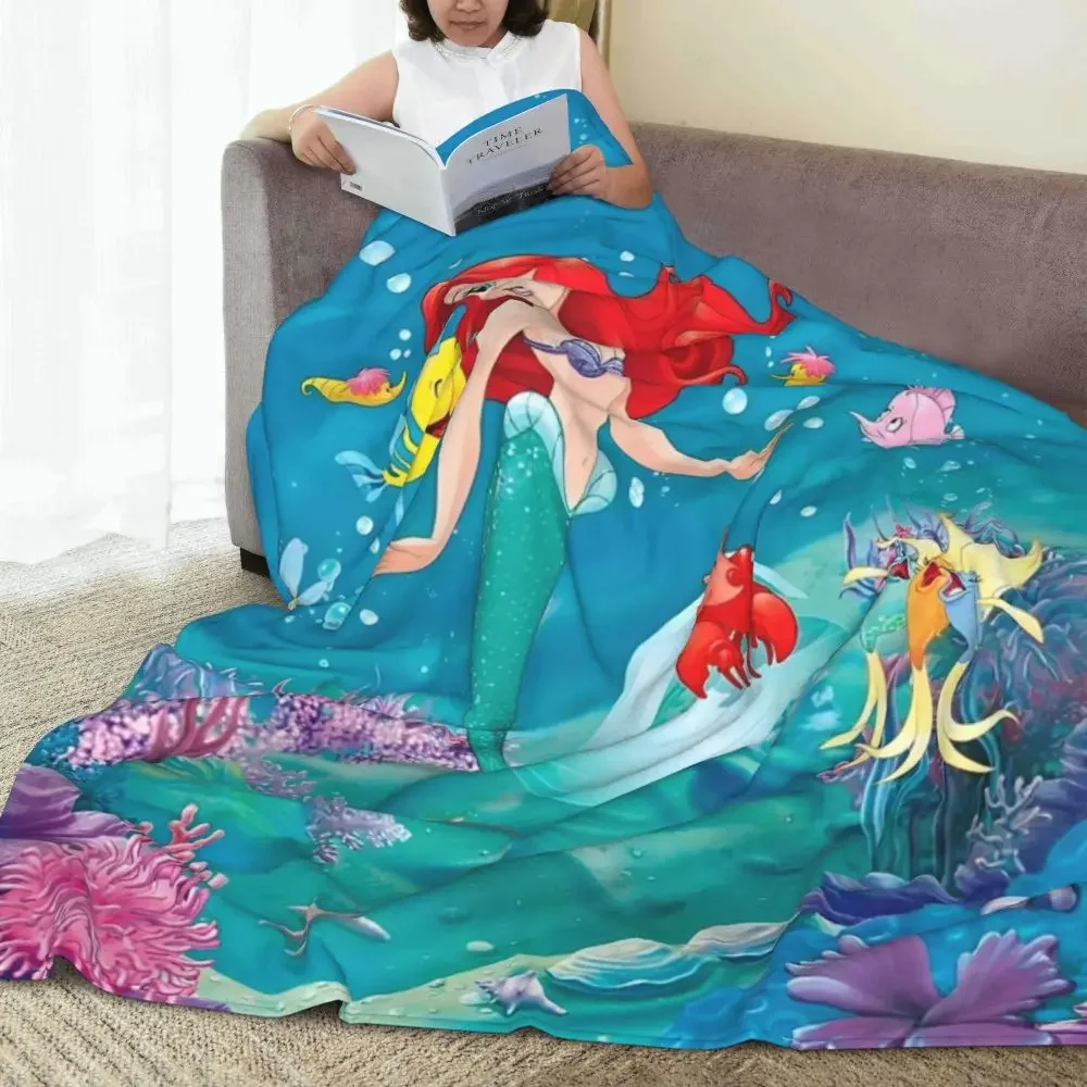 The Little Mermaid Cartoon Blanket Flannel Spring/Autumn Ariel Anime Princess Portable Super Warm Throw Blanket Plush Thin Quilt