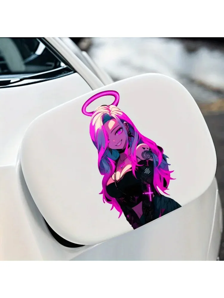AliExpress NONE 1PC Neon Pink Angel Girl Waterproof Sticker Vinyl Decal for Car Fuel Cap Motorcycle Laptop Decor