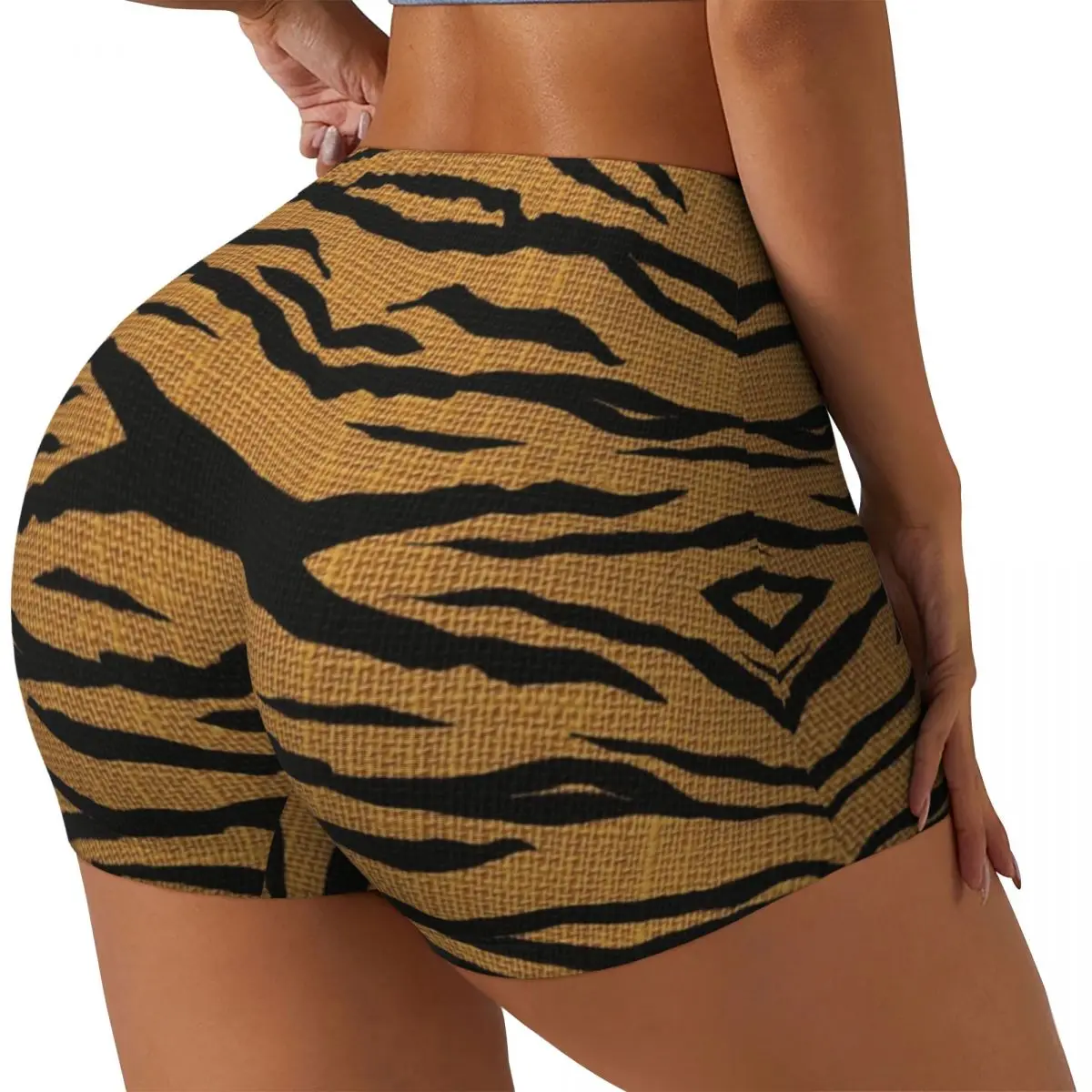 Custom Tiger Skin Print Workout Shorts Women Animal Texture Gym Volleyball Biker Yoga Shorts