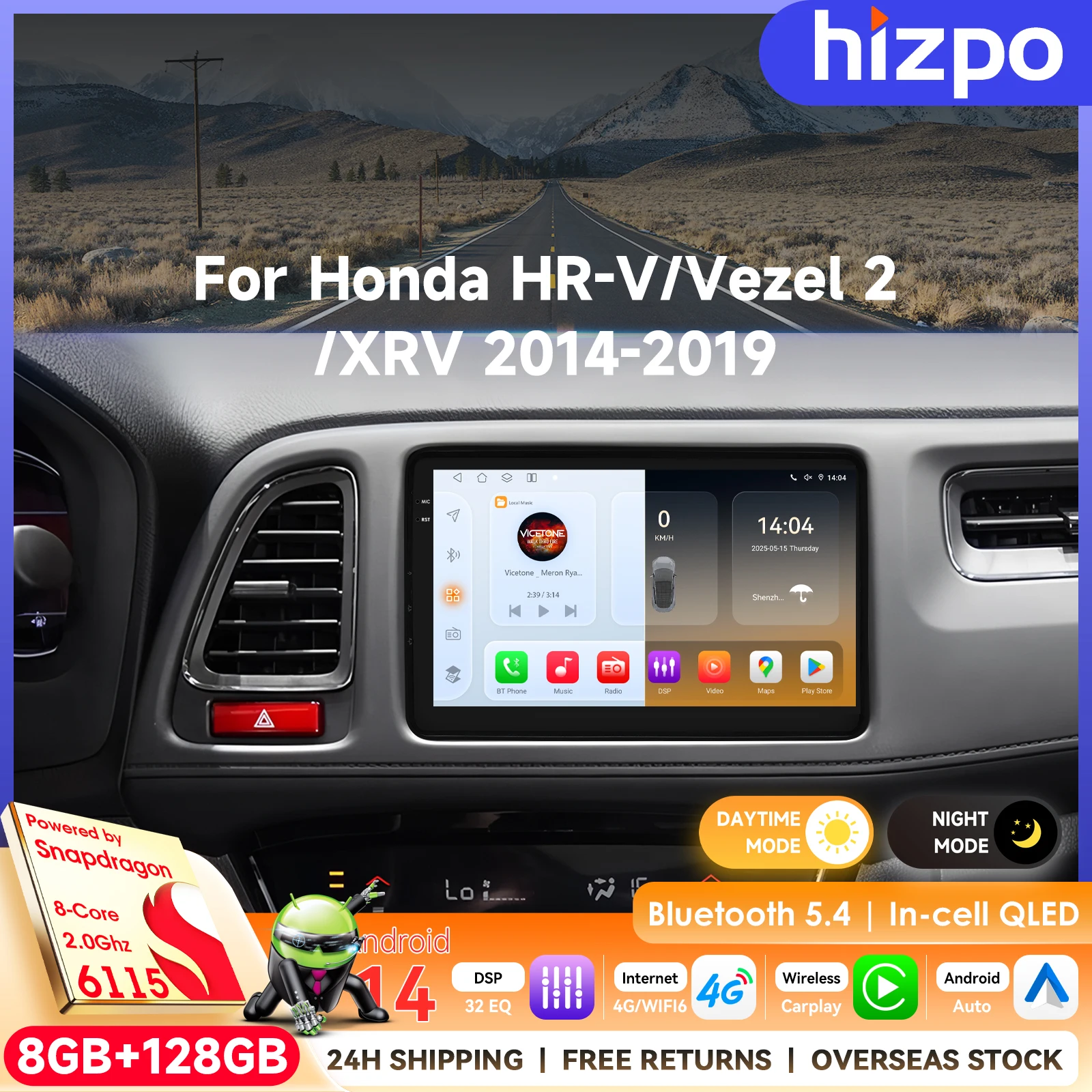 

Hizpo 9" 360 Camera Stereo Player Car Audio For Honda Vezel 2 HR V HRV XRV 2014 - 2019 Navigation 2 Din ADAS by Snapdragon 6115