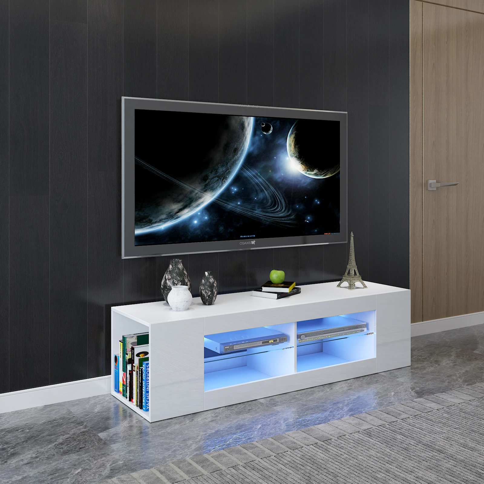 High Gloss e Matt TV Unit com luz LED, Cabinet Stand