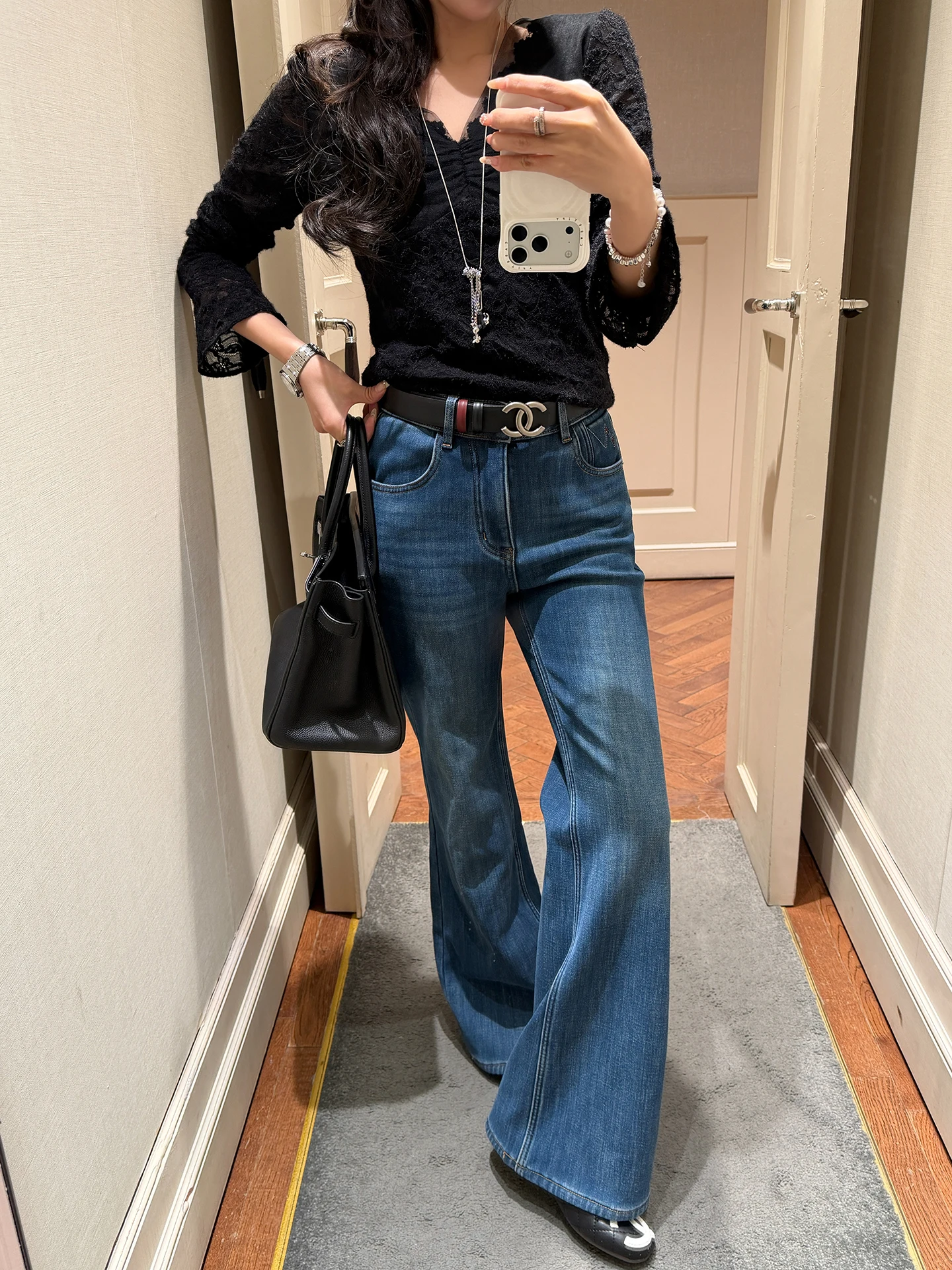 

EKOOL High Waist Fleece Lined Bootcut Jeans Women's Winter Thickened Loose Versatile Slimming Long Pants Casual Style