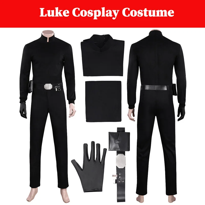 

Luke Cosplay Men Costume Movie Space Battle Disguise Black Clothes Glove Waist Bag Outfits Male Halloween Carnival Party Suit