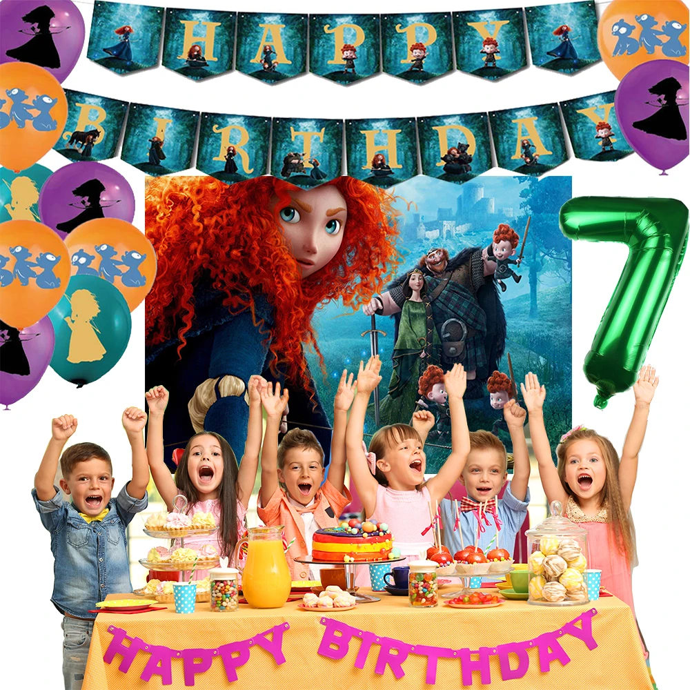 

Brave Princess Merida Theme Girl Birthday Party Number Foil Balloon Cake Topper Cartoon Character Banner Baby Shower Home Decor